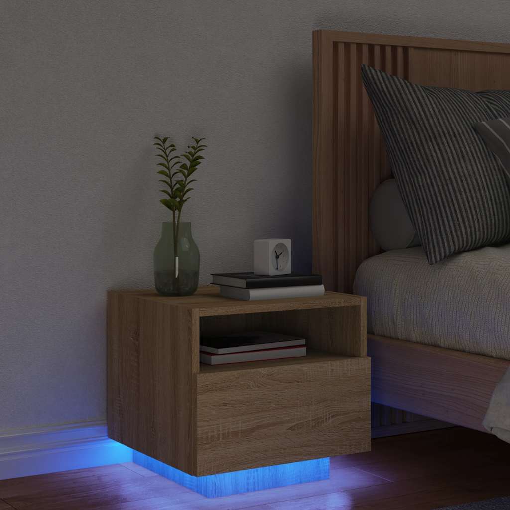 vidaXL Bedside Cabinet with LED Lights Sonoma Oak 40x39x37 cm 1