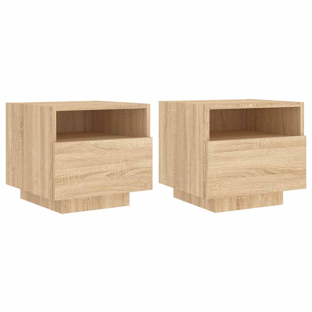 vidaXL Bedside Cabinets with LED Lights 2 pcs Sonoma Oak 40x39x37 cm 2
