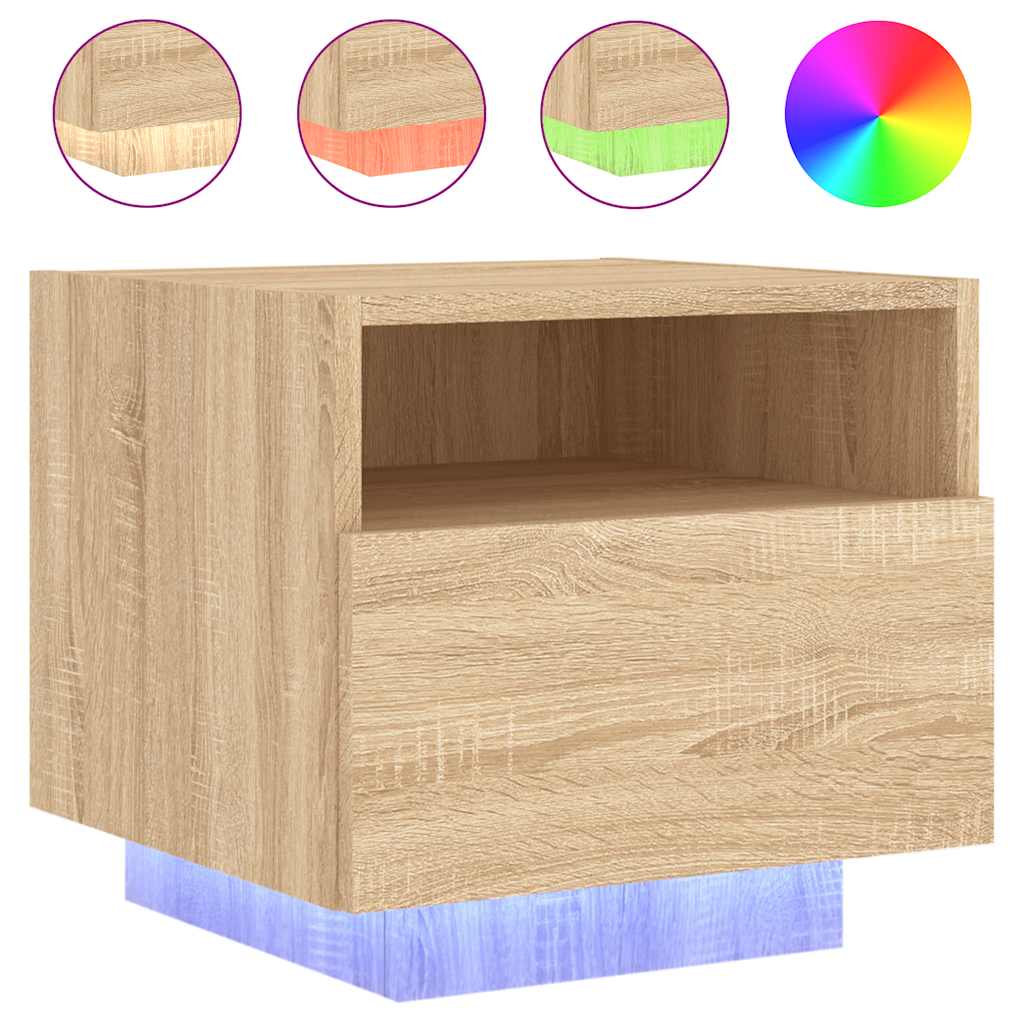 vidaXL Bedside Cabinets with LED Lights 2 pcs Sonoma Oak 40x39x37 cm 5