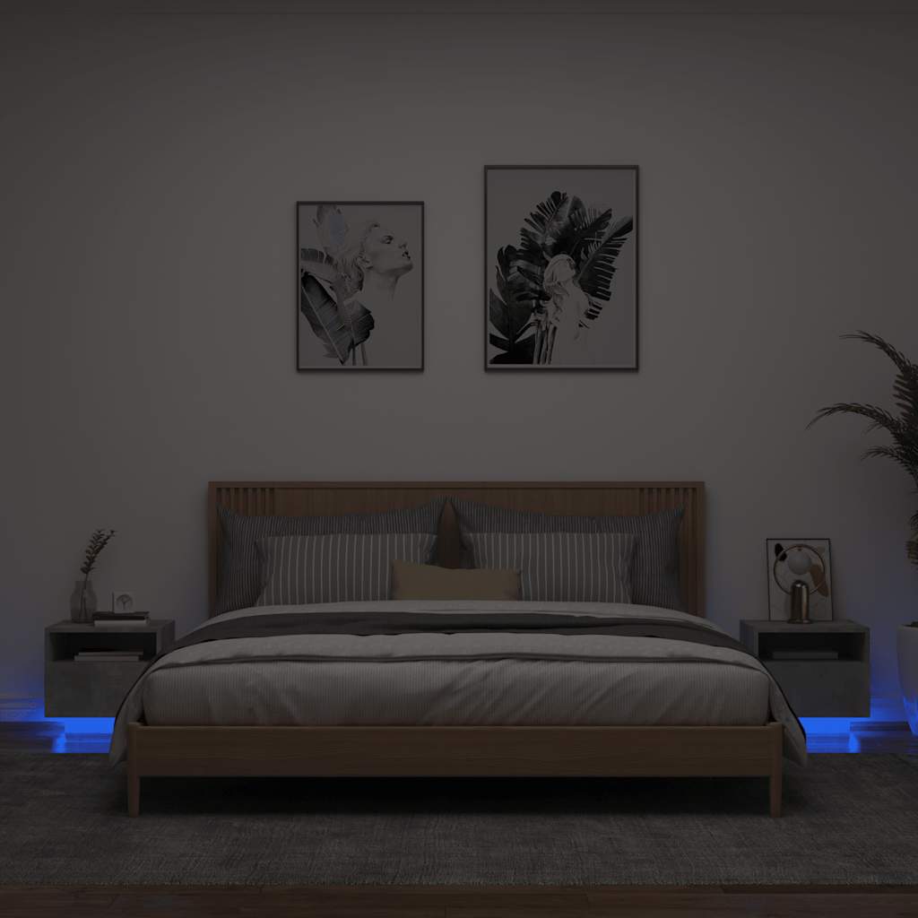vidaXL Bedside Cabinets with LED Lights 2 pcs Concrete Grey 40x39x37 cm 1