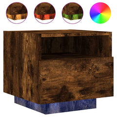 vidaXL Bedside Cabinet with LED Lights Smoked Oak 40x39x37 cm 2