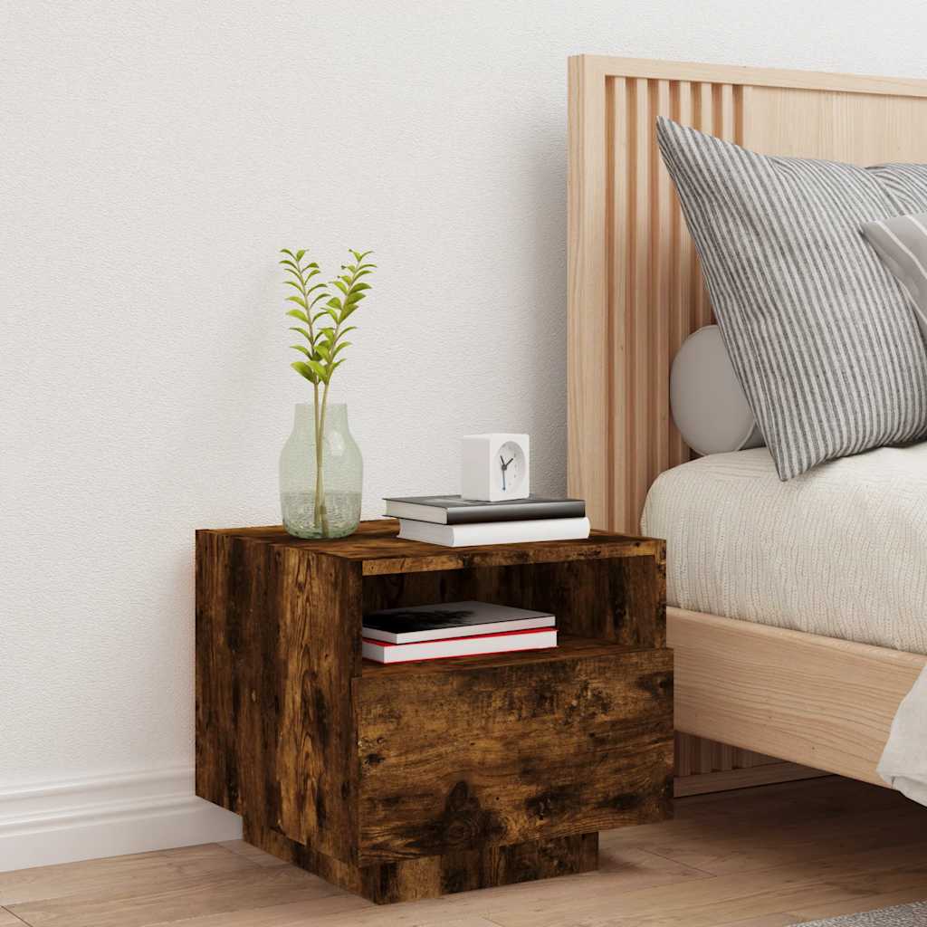 vidaXL Bedside Cabinet with LED Lights Smoked Oak 40x39x37 cm 3