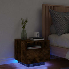 vidaXL Bedside Cabinet with LED Lights Smoked Oak 40x39x37 cm 1