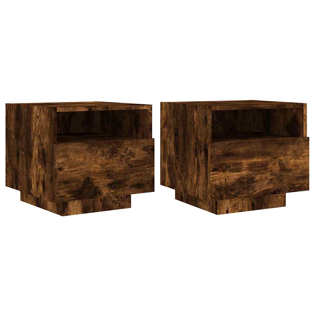 vidaXL Bedside Cabinets with LED Lights 2 pcs Smoked Oak 40x39x37 cm 2