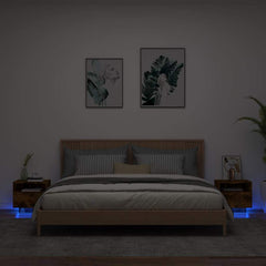 vidaXL Bedside Cabinets with LED Lights 2 pcs Smoked Oak 40x39x37 cm 1
