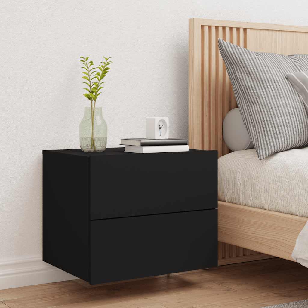 vidaXL Wall-mounted Bedside Cabinet with LED Lights Black 4