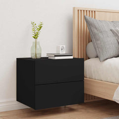 vidaXL Wall-mounted Bedside Cabinet with LED Lights Black 4