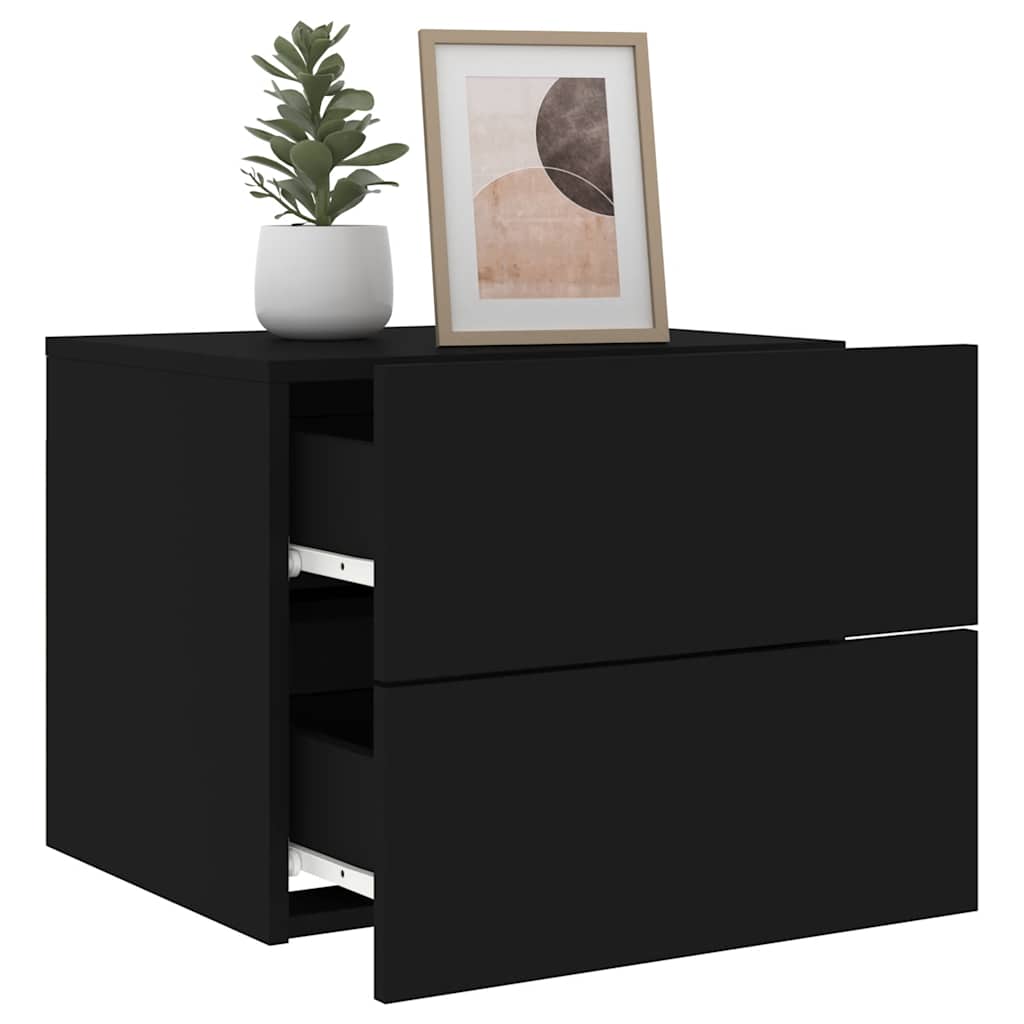 vidaXL Wall-mounted Bedside Cabinet with LED Lights Black 5
