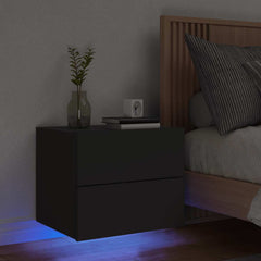 vidaXL Wall-mounted Bedside Cabinet with LED Lights Black 1