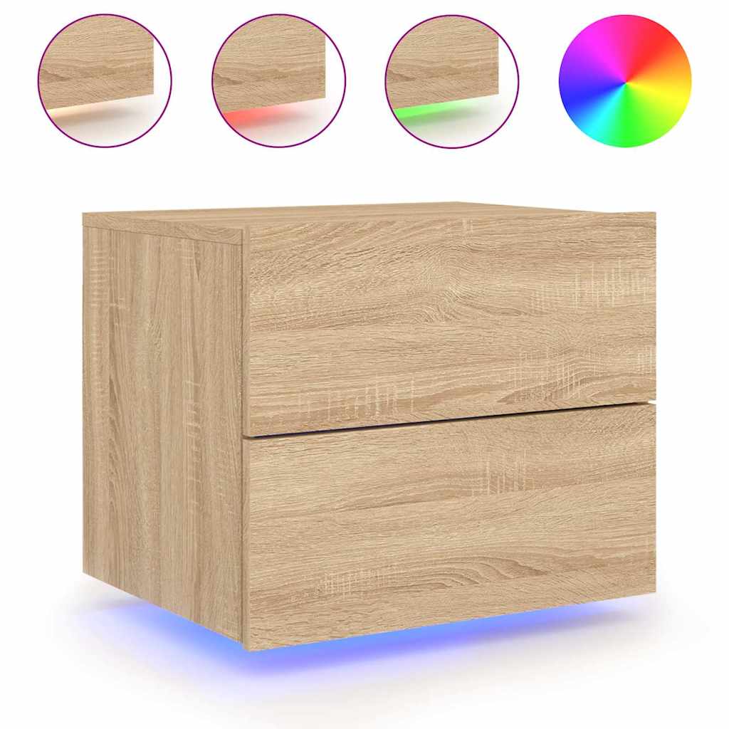 vidaXL Wall-mounted Bedside Cabinets with LED Lights 2 pcs Sonoma Oak 5