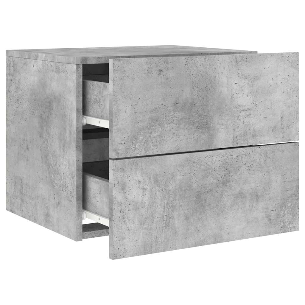 vidaXL Wall-mounted Bedside Cabinet with LED Lights Concrete Gery 6