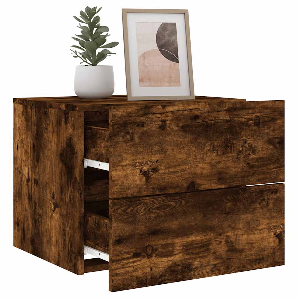 vidaXL Wall-mounted Bedside Cabinet with LED Lights Smoked Oak 5