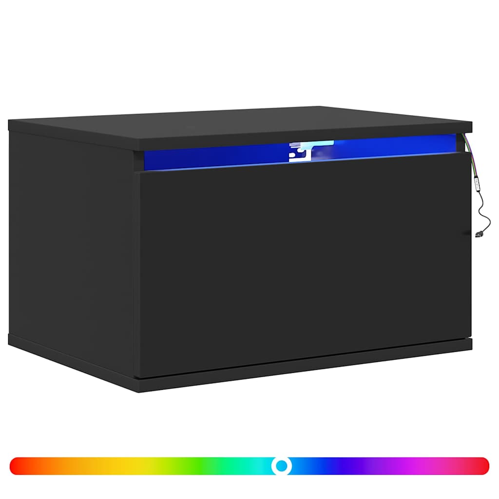 vidaXL Wall-mounted Bedside Cabinet with LED Lights Black 2