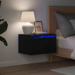 vidaXL Wall-mounted Bedside Cabinet with LED Lights Black 1