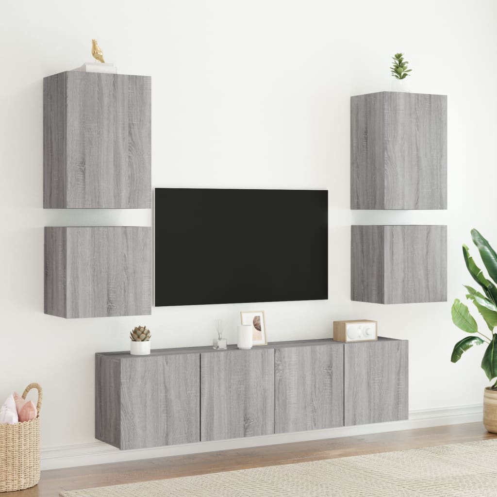 vidaXL TV Wall Cabinets 2 pcs Grey Sonoma 40.5x30x40 cm Engineered Wood 4