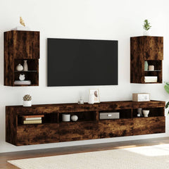 TV Cabinet Set with LED Lights 30.5x30x60 cm 2 pcs Smoked oak
