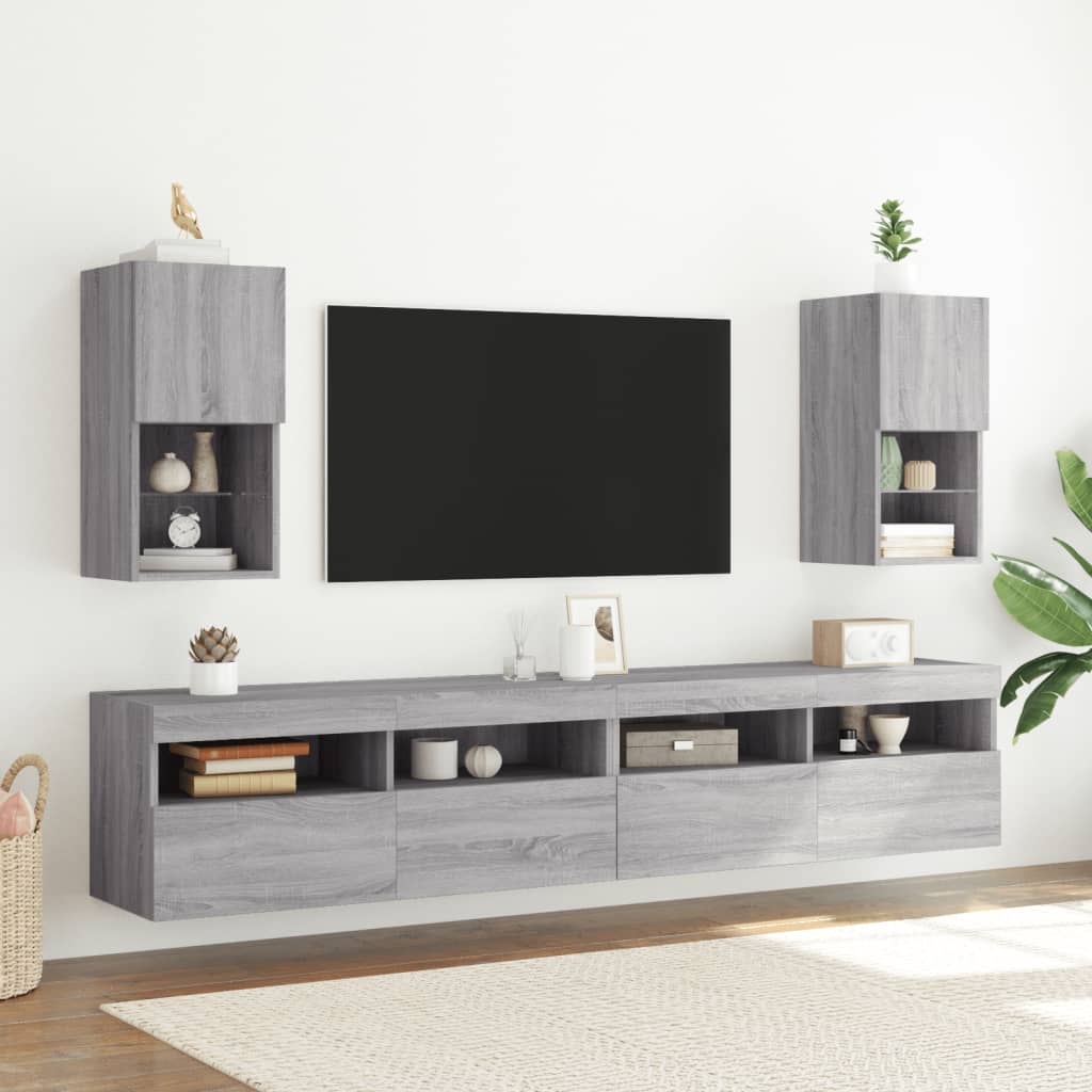 vidaXL TV Cabinet with LED Lights Grey Sonoma 30.5x30x60 cm 3