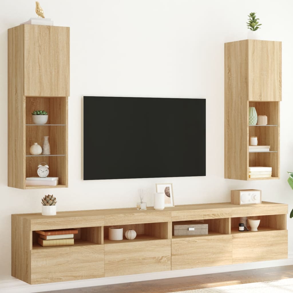 TV Cabinet Set with LED Lights 30.5x30x102 cm 2 pcs Sonoma oak
