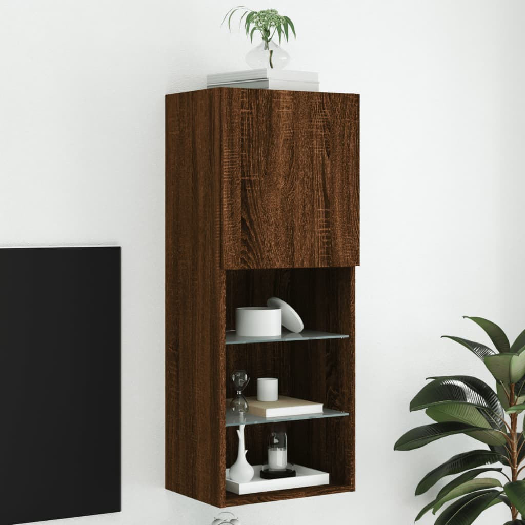 vidaXL TV Cabinet with LED Lights Brown Oak 40.5x30x102 cm 1