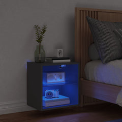 vidaXL Bedside Cabinet with LED Lights Wall-mounted Black 3
