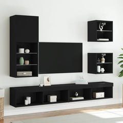vidaXL Bedside Cabinet with LED Lights Wall-mounted Black 5