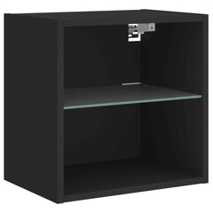 vidaXL Bedside Cabinet with LED Lights Wall-mounted Black 6
