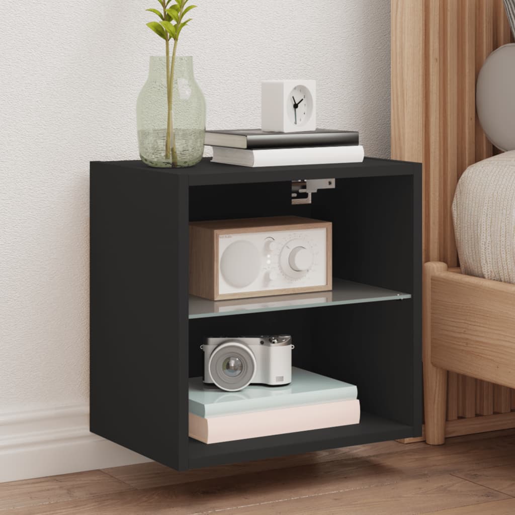 vidaXL Bedside Cabinet with LED Lights Wall-mounted Black 1