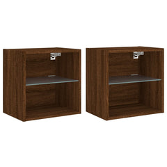 vidaXL Bedside Cabinets with LED Lights Wall-mounted 2 pcs Brown Oak 2
