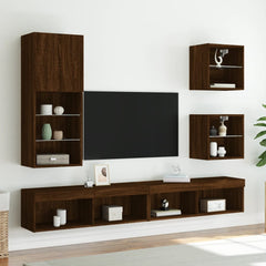 vidaXL Bedside Cabinets with LED Lights Wall-mounted 2 pcs Brown Oak 5