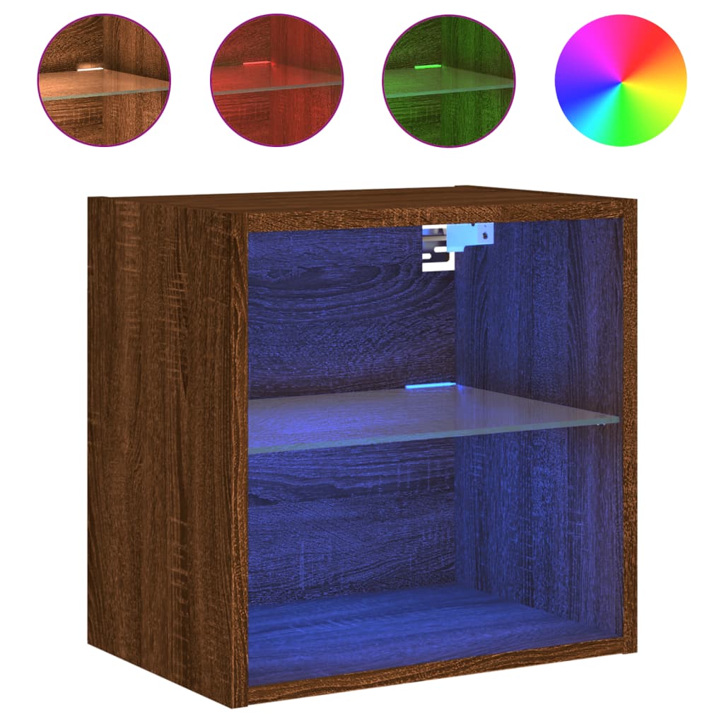 vidaXL Bedside Cabinets with LED Lights Wall-mounted 2 pcs Brown Oak 6