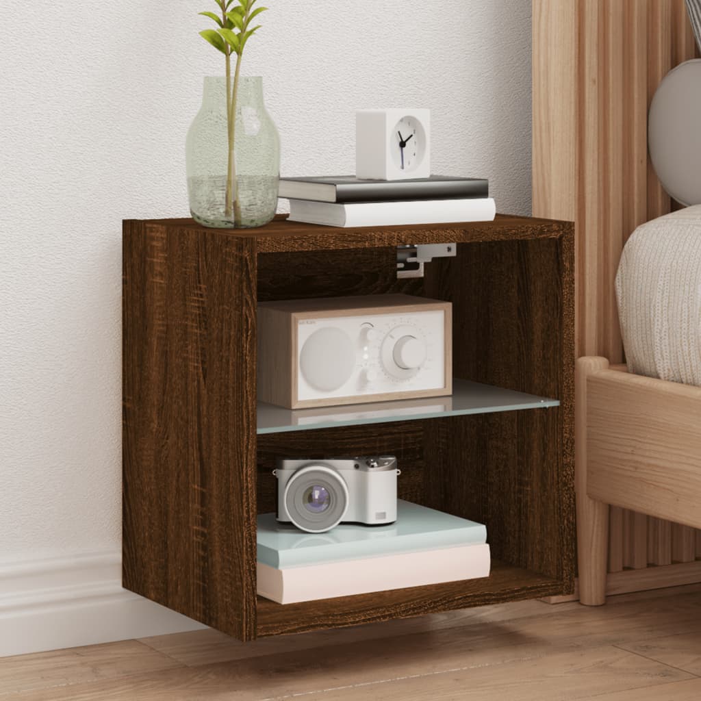 vidaXL Bedside Cabinets with LED Lights Wall-mounted 2 pcs Brown Oak 1