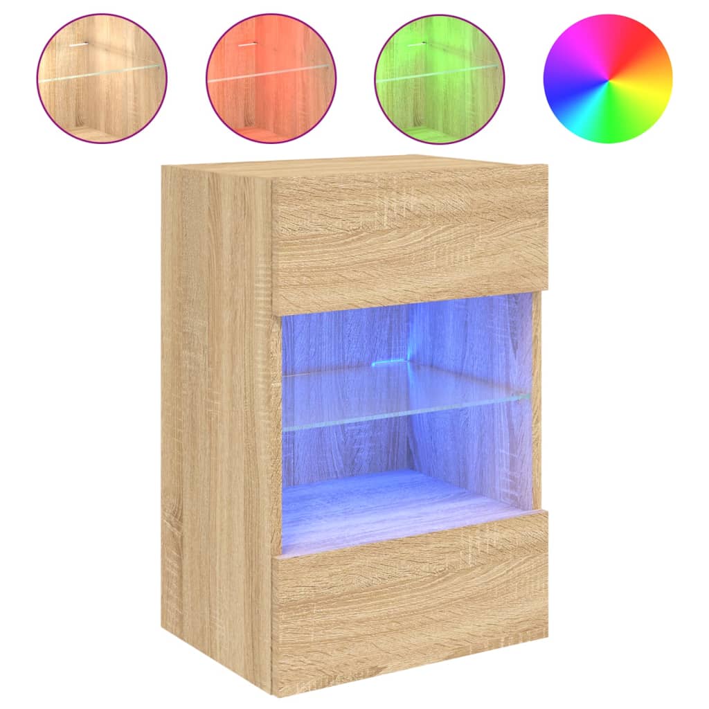 vidaXL TV Wall Cabinet with LED Lights Sonoma Oak 40x30x60,5 cm 2
