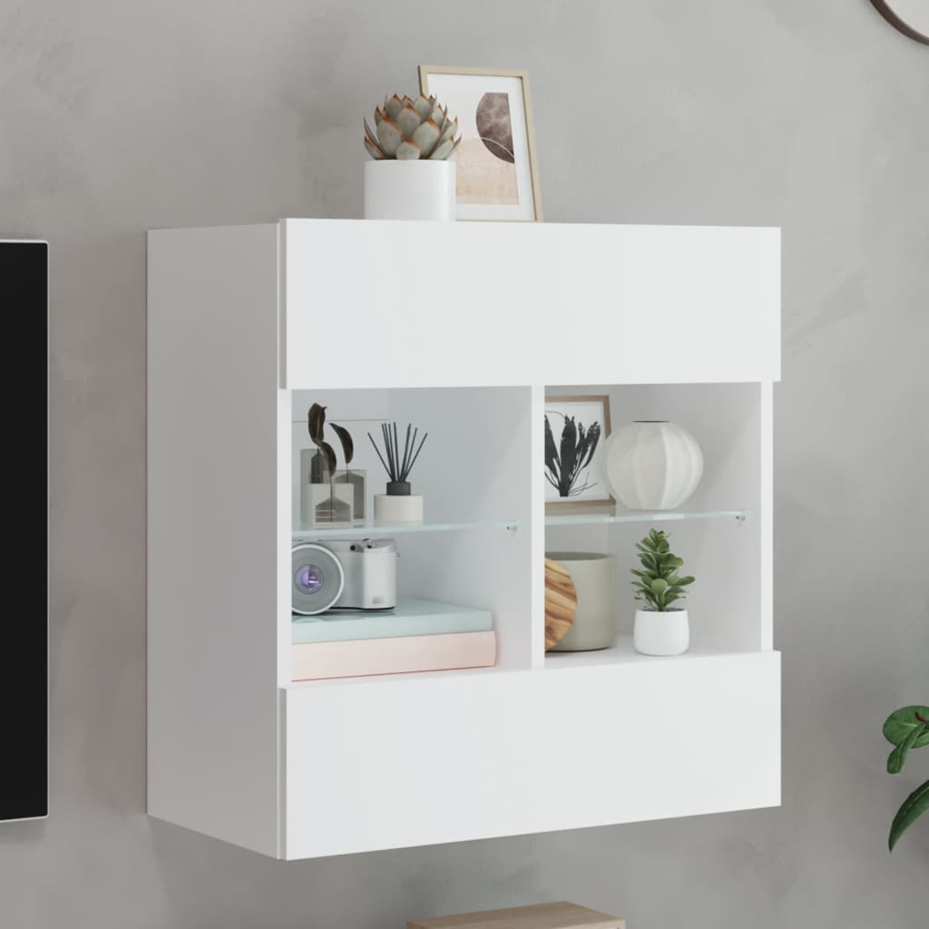 vidaXL TV Wall Cabinet with LED Lights White 58,5x30x60,5 cm 1
