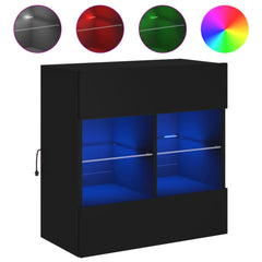 vidaXL TV Wall Cabinet with LED Lights Black 58,5x30x60,5 cm 2