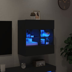 vidaXL TV Wall Cabinet with LED Lights Black 58,5x30x60,5 cm 3