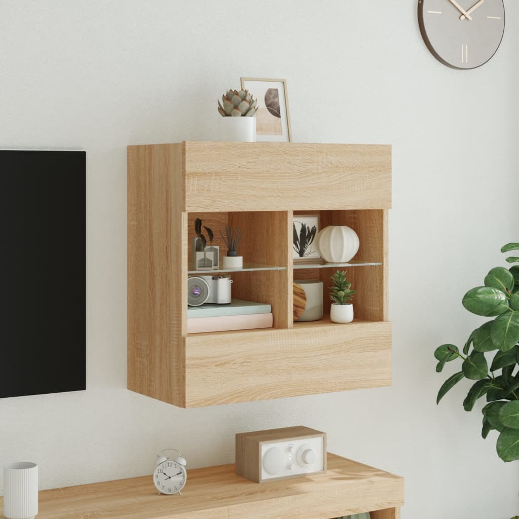 vidaXL TV Wall Cabinet with LED Lights Sonoma Oak 58,5x30x60,5 cm 4