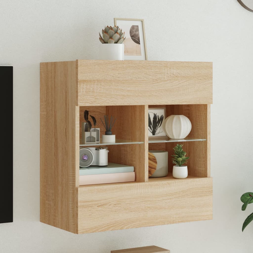 vidaXL TV Wall Cabinet with LED Lights Sonoma Oak 58,5x30x60,5 cm 1