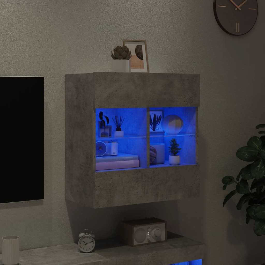 vidaXL TV Wall Cabinet with LED Lights Concrete Grey 58,5x30x60,5 cm 3