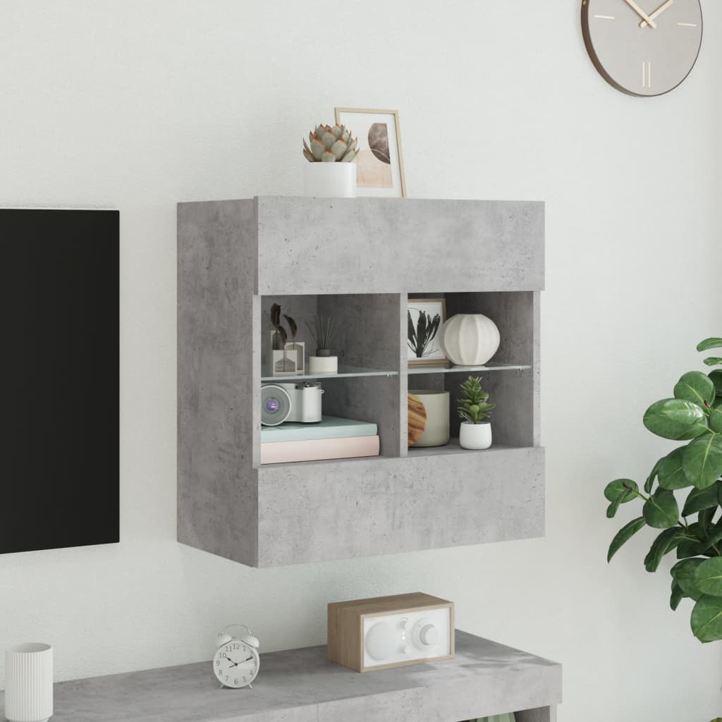 vidaXL TV Wall Cabinet with LED Lights Concrete Grey 58,5x30x60,5 cm 4