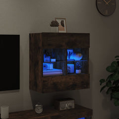 vidaXL TV Wall Cabinet with LED Lights Smoked Oak 58,5x30x60,5 cm 3