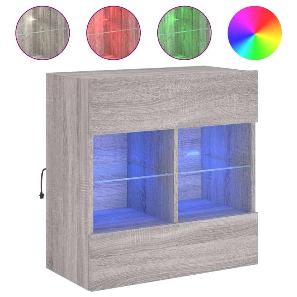 vidaXL TV Wall Cabinet with LED Lights Grey Sonoma 58,5x30x60,5 cm 2