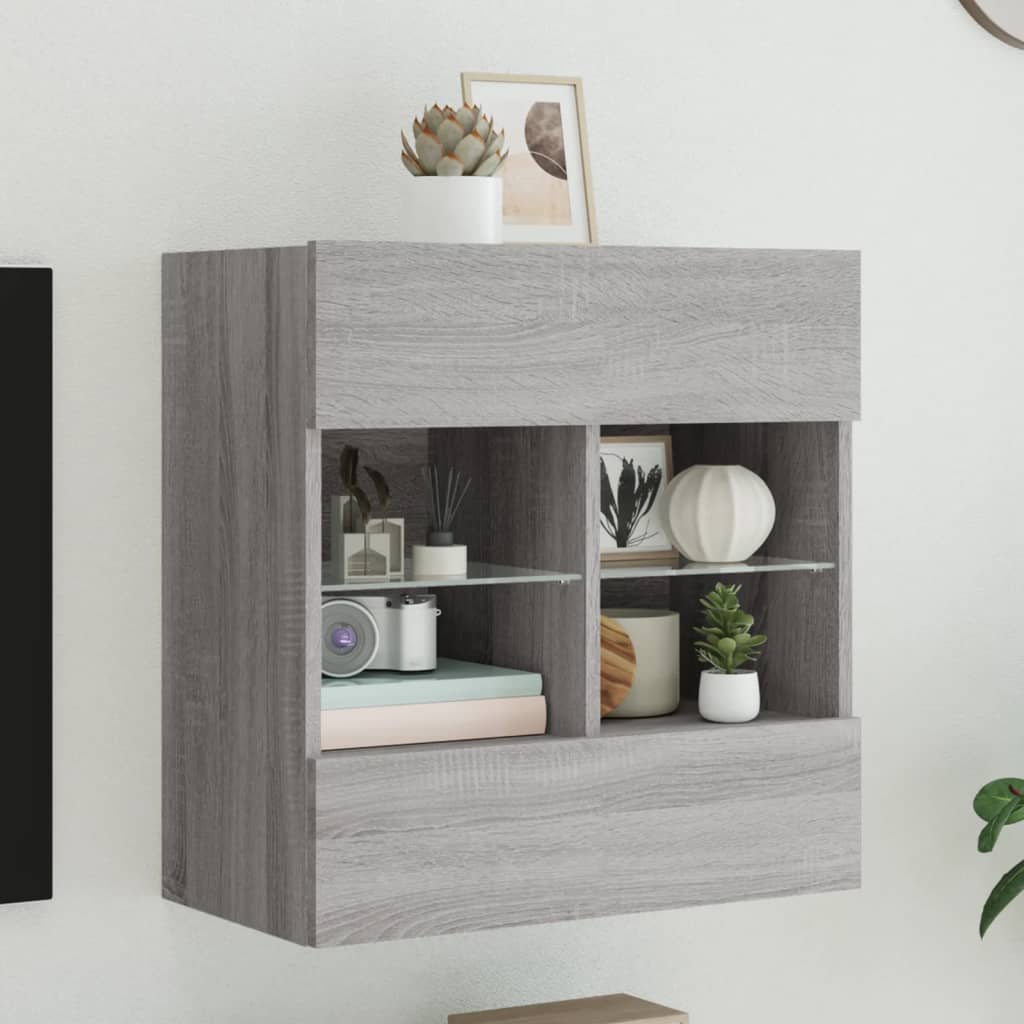 vidaXL TV Wall Cabinet with LED Lights Grey Sonoma 58,5x30x60,5 cm 1