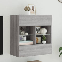 vidaXL TV Wall Cabinet with LED Lights Grey Sonoma 58,5x30x60,5 cm 1