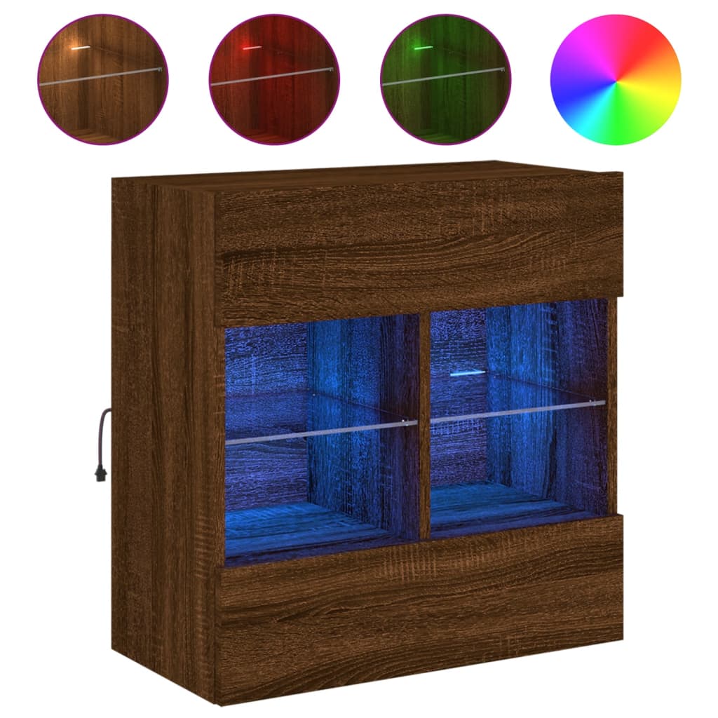 vidaXL TV Wall Cabinet with LED Lights Brown Oak 58,5x30x60,5 cm 2