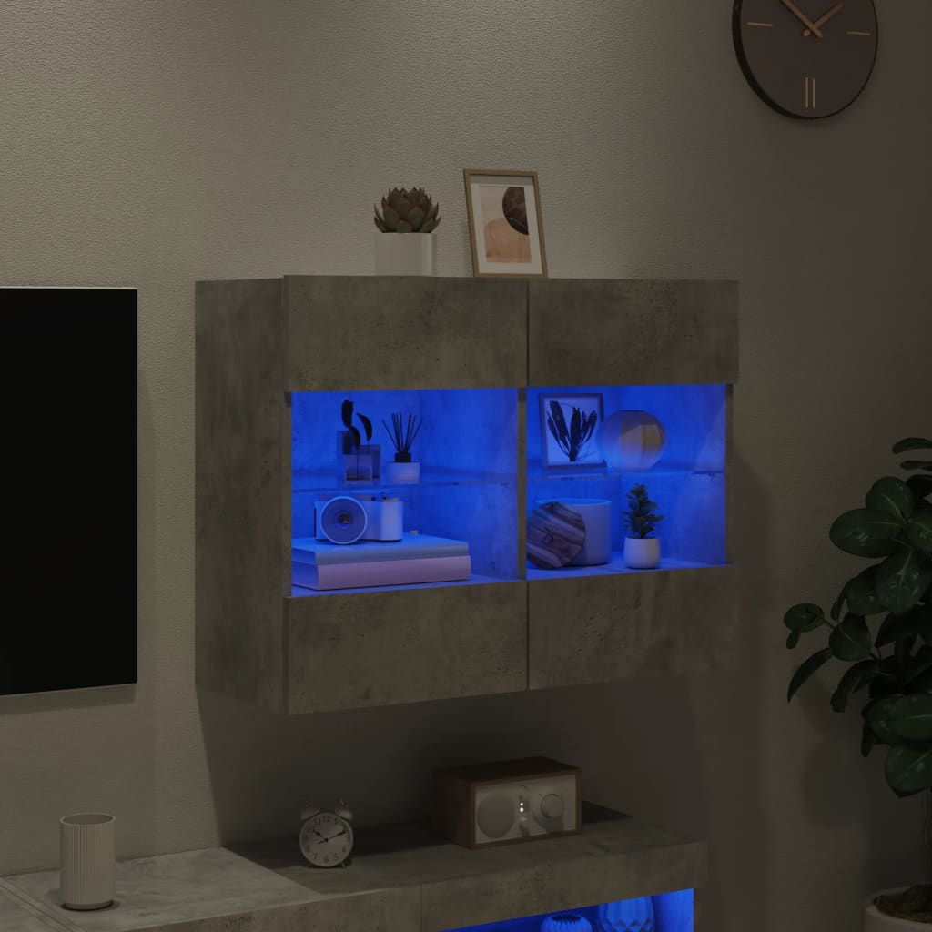 vidaXL TV Wall Cabinet with LED Lights Concrete Grey 78,5x30x60,5 cm 3