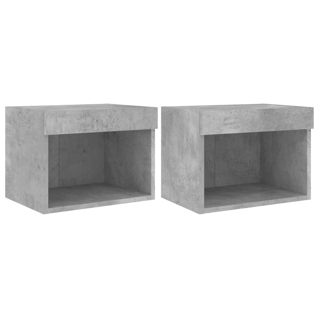 Bedside Cabinets with LED Lights Wall-mounted 2 Width 40 cm Concrete grey