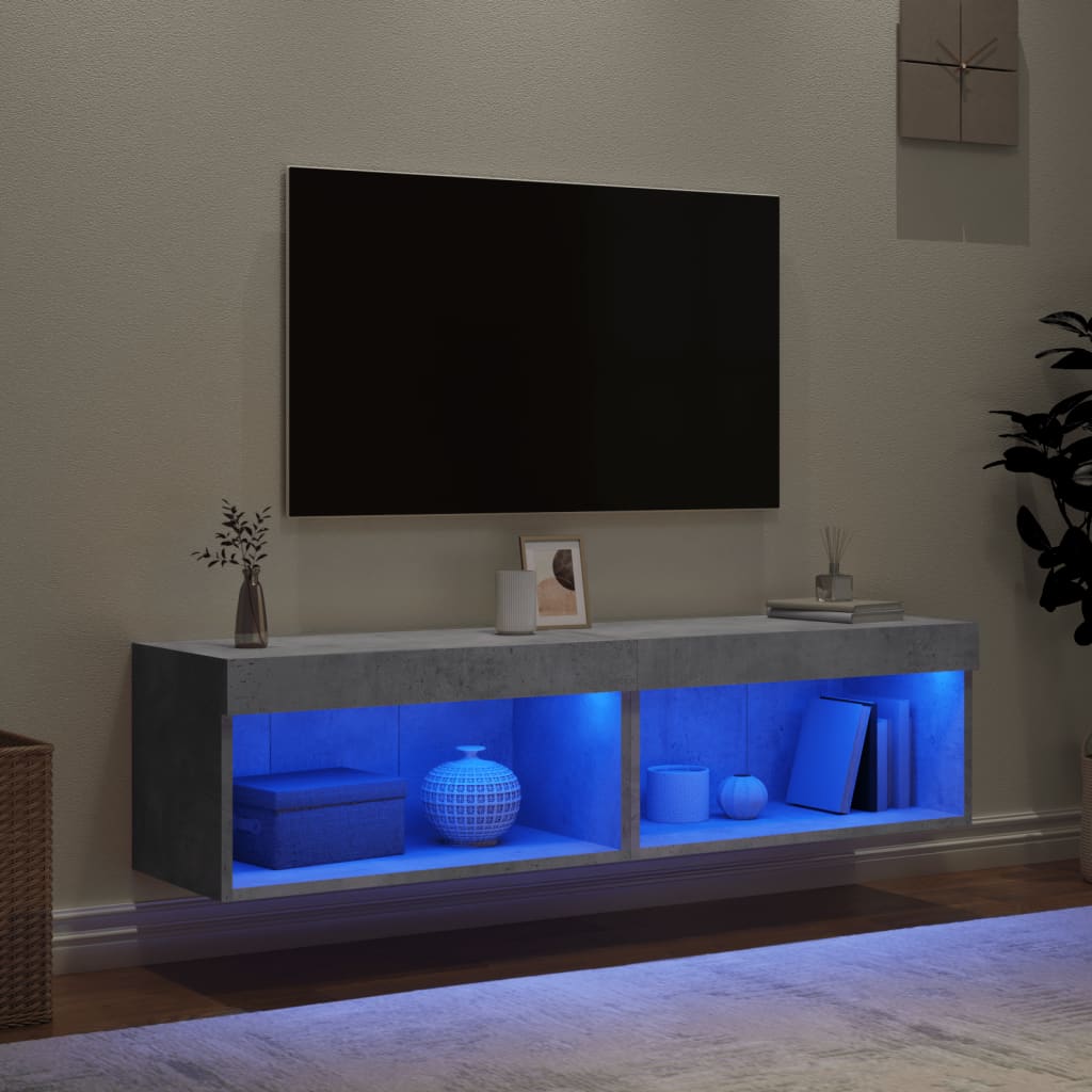 vidaXL TV Cabinets with LED Lights 2 pcs Concrete Grey 60x30x30 cm 3