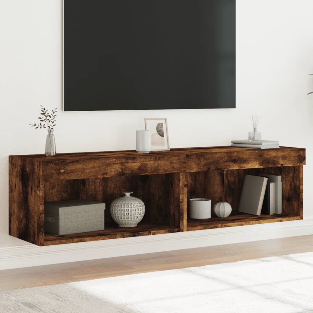 vidaXL TV Cabinets with LED Lights 2 pcs Smoked Oak 60x30x30 cm 1