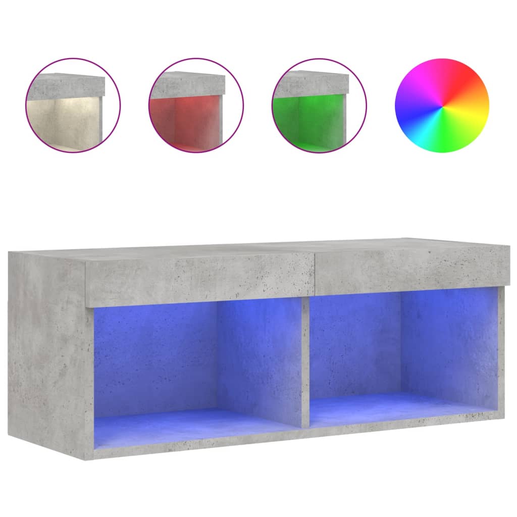 vidaXL TV Cabinet with LED Lights Concrete Grey 80x30x30 cm 2