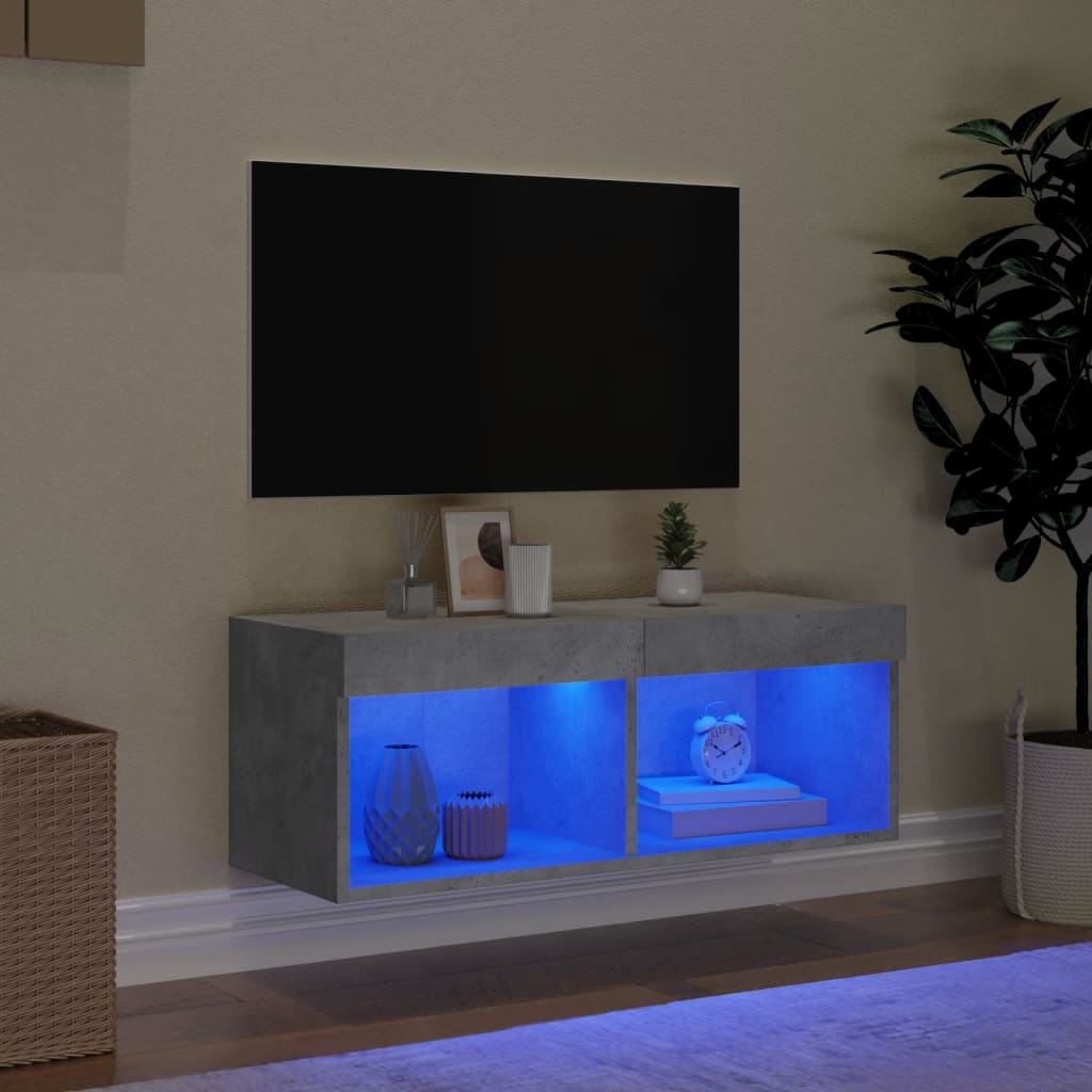 vidaXL TV Cabinet with LED Lights Concrete Grey 80x30x30 cm 3